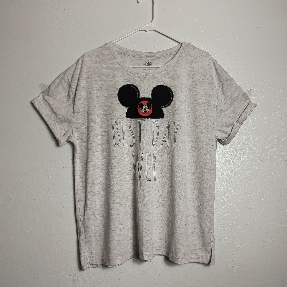 Disney Park Women's XL Grey T-shirt Mickey Mouse Best Day Ever